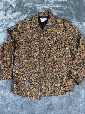 Coldwater Creek Womens Brown Floral Brocade Button-Up Jacket L